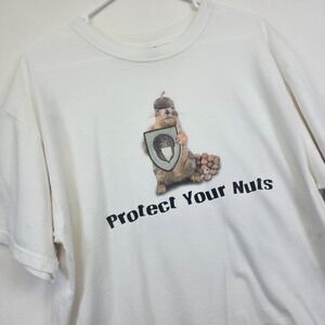 Vintage Protect Your Nuts Shirt Mens XL White Humor Squirrel Street Graphics Tee